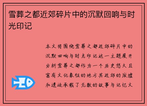 雪葬之都近郊碎片中的沉默回响与时光印记
